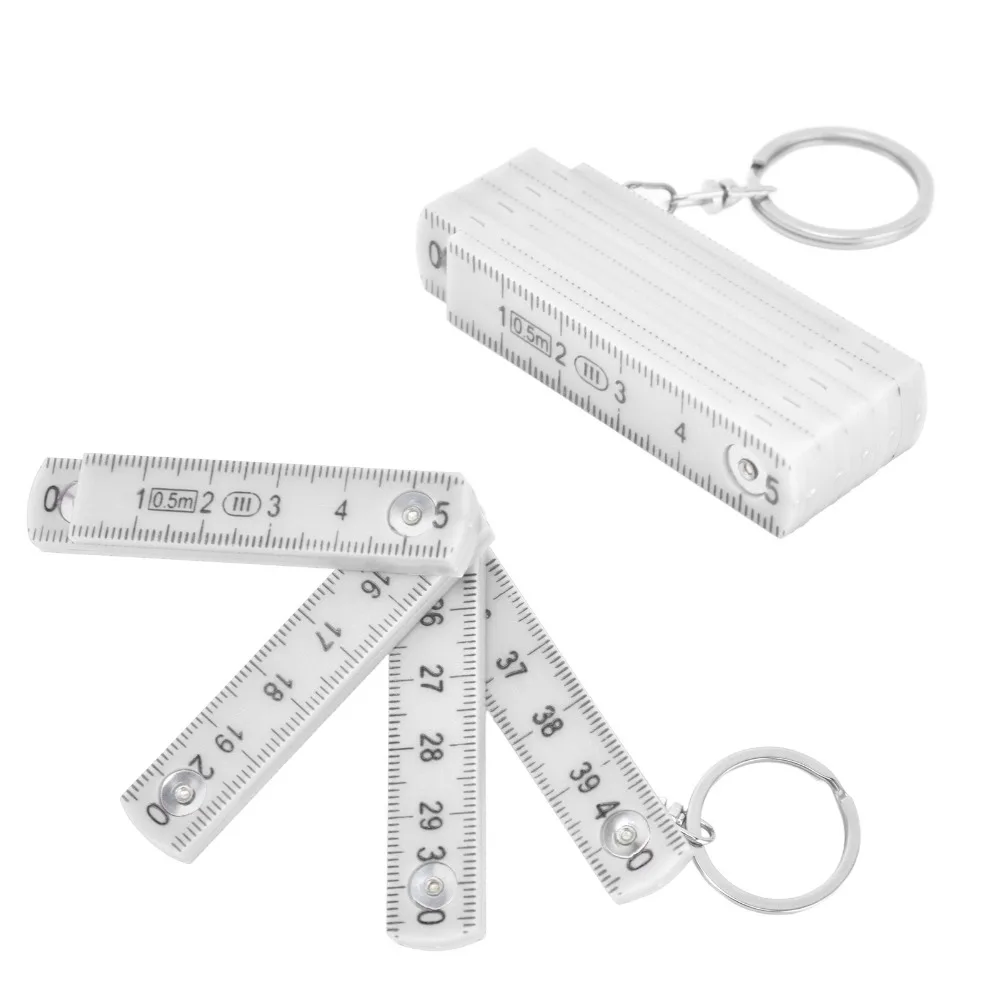4PCS ABS 접이식 자 양면 흰색/빨간색/녹색 인치/미터법 측정 도구 미니 휴대용 열쇠고리 자 목공 작업용