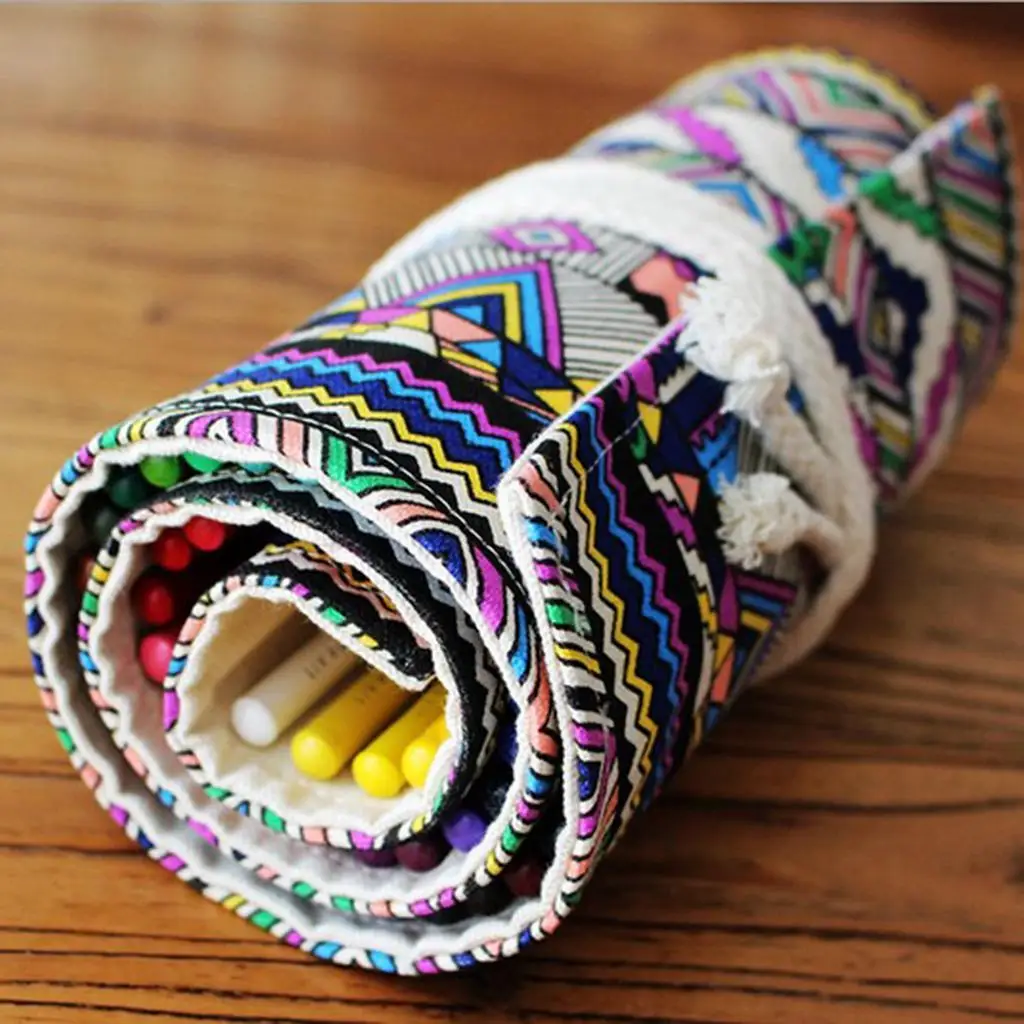 Handmade Canvas National Style Colored Pencils Wrap 12/24/36/48/72 Holes