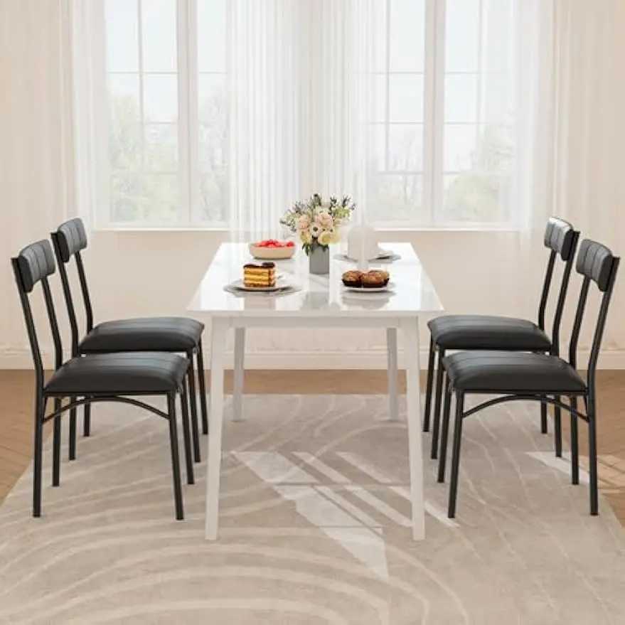 Dining Chairs Set of 2. Upholstered. PU Leather. Kitchen & Living Room. Comfortable Seat. Easy Assembly. Classic Black.