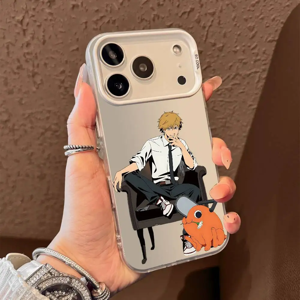 Anime Chainsaw Man Reze Arc Pochita Phone Case with Silver Gradient Back Cover