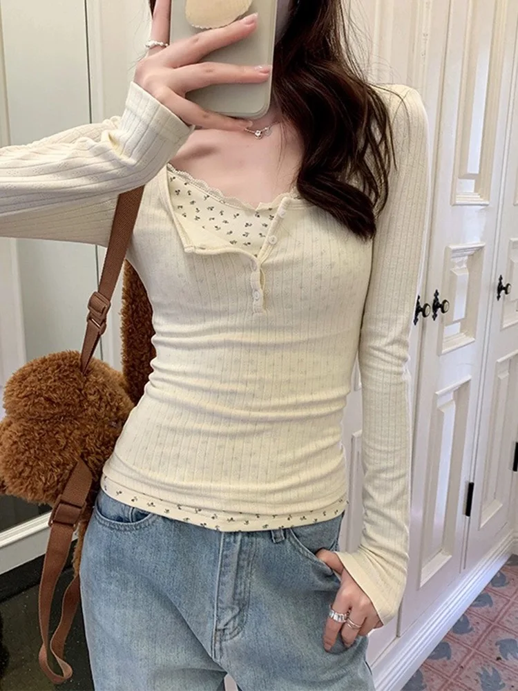 

Женская футболка с длинным рукавом, белая приталенная футболка с цветочным принтом, весна 2024