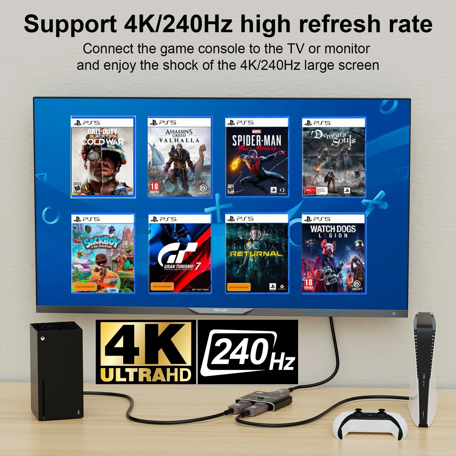 케이블 디스플레이 포트 2.0 스위치 분배기, 양방향 2x1 DP 선택기 허브 지지대, HDCP SST 확장, 16K @ 60hz, 4K @ 240hz 컨버터