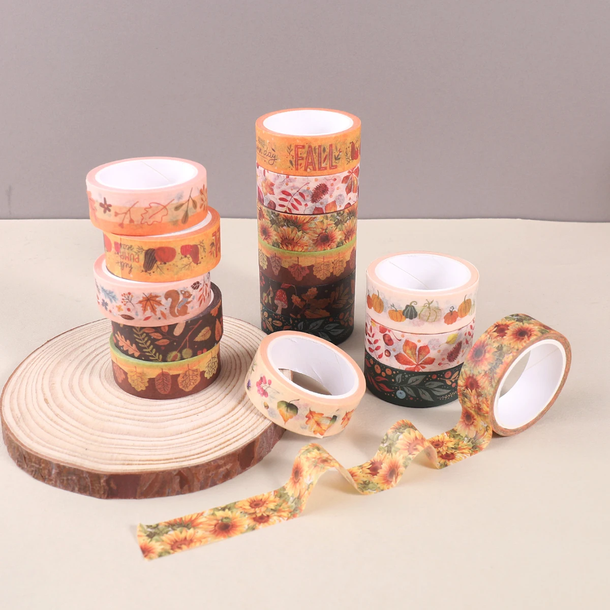 따뜻한 색감의 창의적인 가을 와시 테이프, 식물, 꽃, 버섯 무늬 마스킹 테이프, DIY 학용품