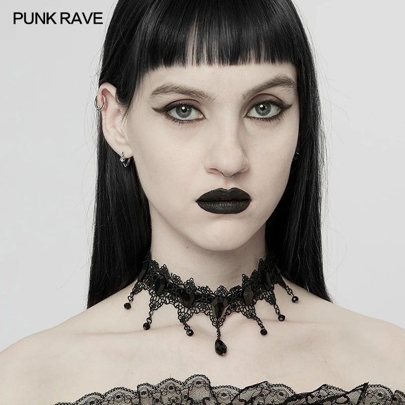 

PUNK RAVE Women's Gothic Necklace Hollow Out Lace Suspended Chain Pendants Mystery Feeling Necklace Accessories