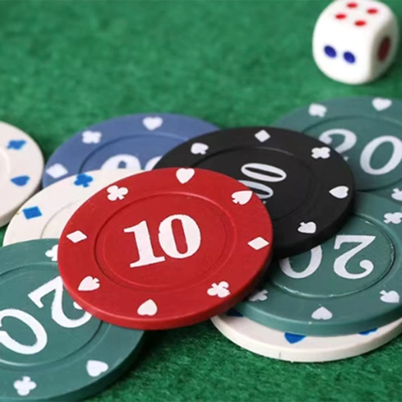 100 Pcs Plastic Game Coins Poker Chips with Storage Box Denominations Printed Casino Card Game