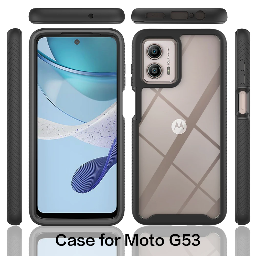 Fit Moto G53 耐衝撃クリアケース スクリーンプロテクター内蔵 フル
