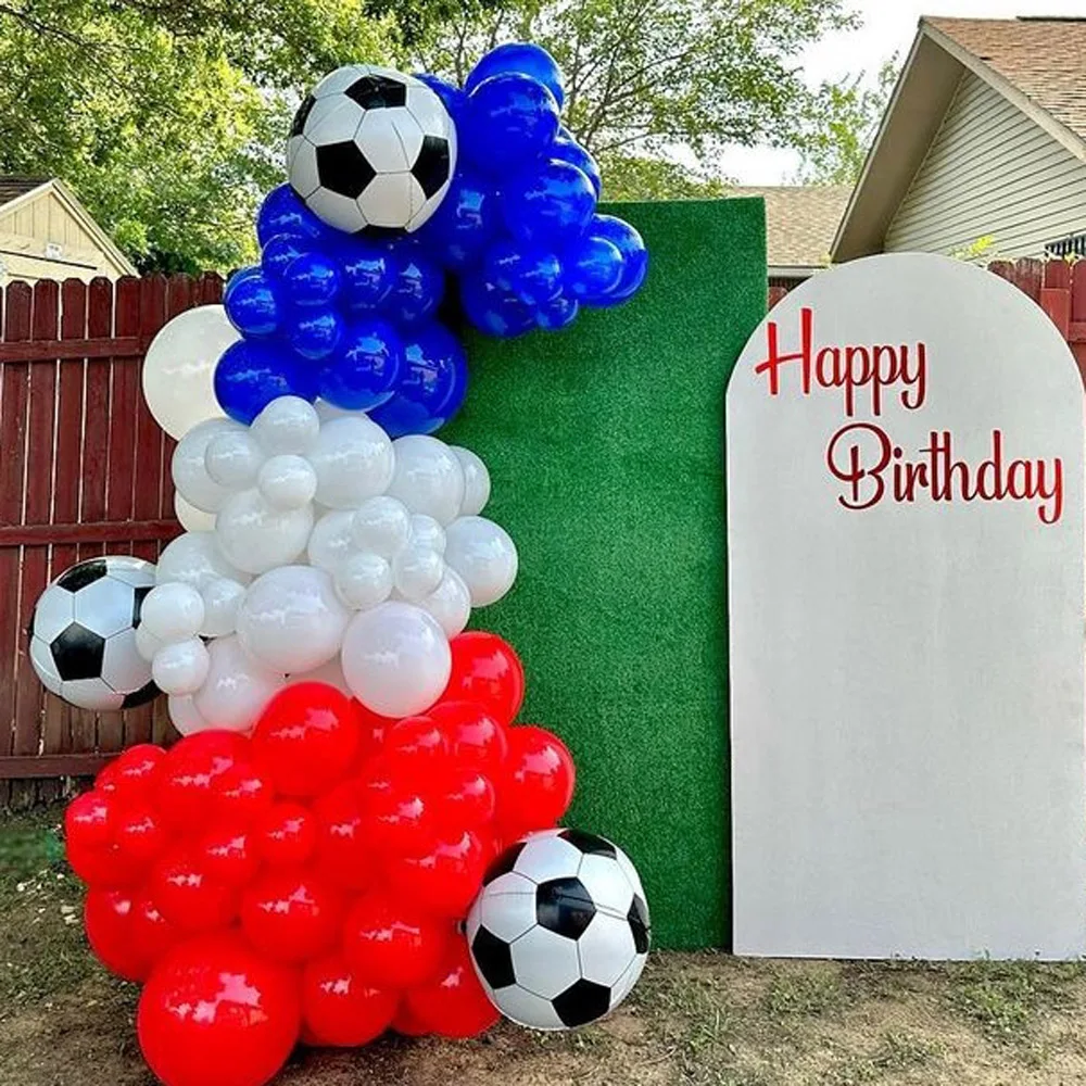 

95 шт., красные, белые, синие воздушные шары, гирлянда, футбольные фольгированные воздушные шары, тематика детской футбольной тематики, спортивные детские шары для праздника в честь Дня Рождения