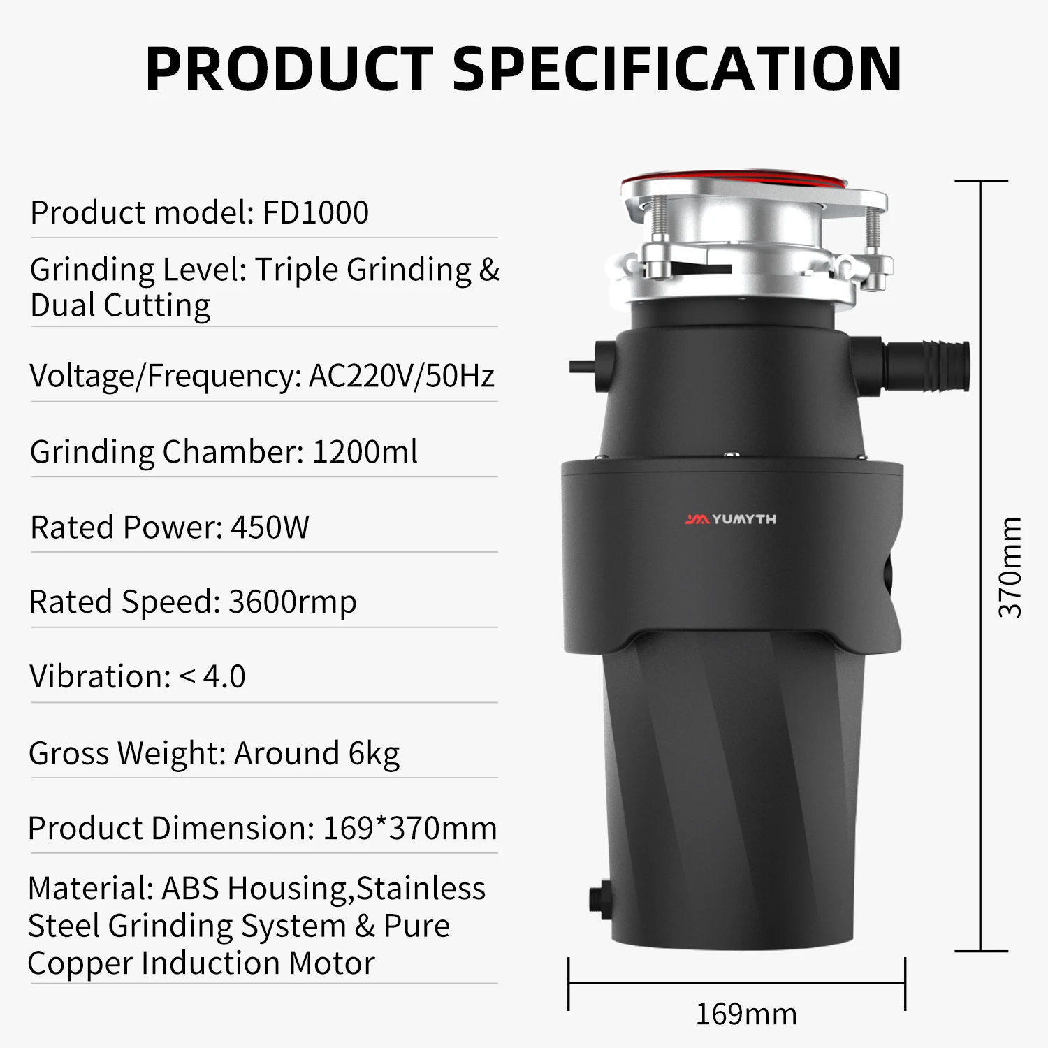 Cheap hot sale DC kitchen food garbage disposal strong power household Food Waste Disposer 5
