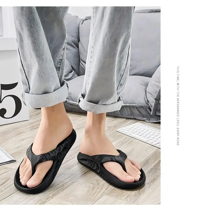 Printed male and female couples large size EVA high elastic flip-flops thick-soled lightweight slippers for outdoor beach shoes