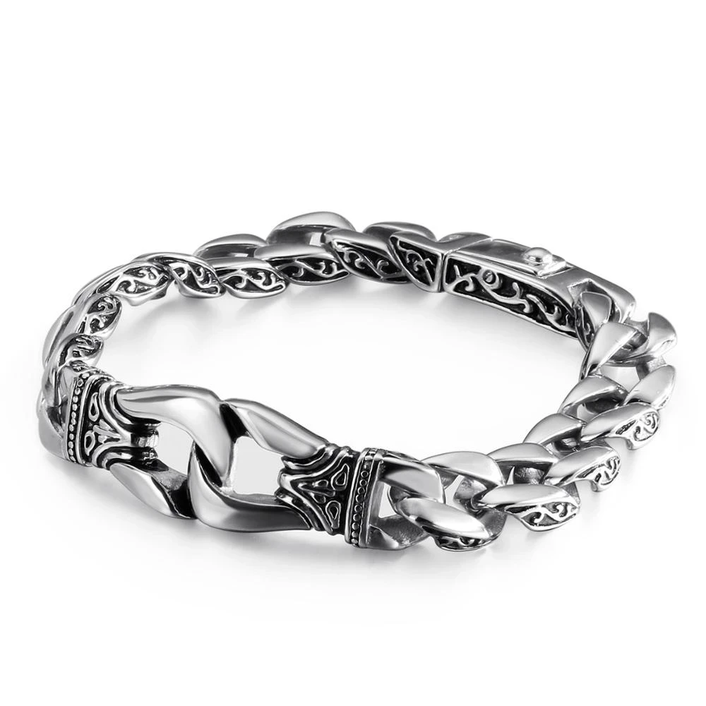 

11mm Heavy Punk Retro Curb Cuban Chain Bracelet Men Women Hiphop Black Stainless Steel Totem Knot Charm Wristband Male Jewelry