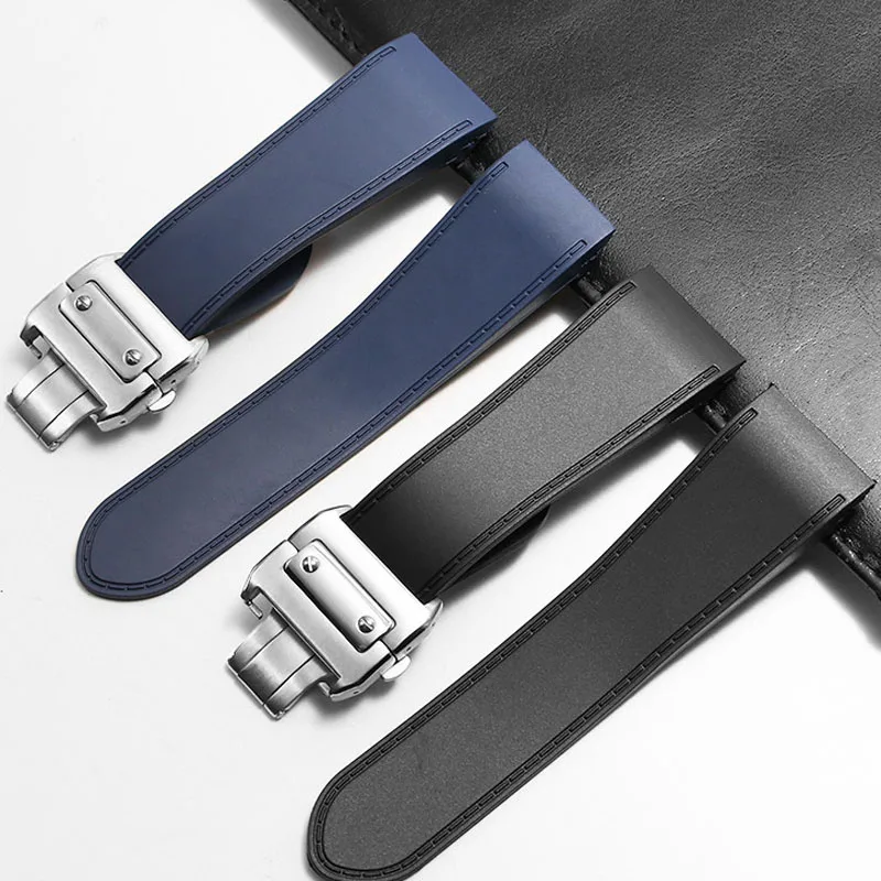 Sleek Silicone Rubber Watch Strap with Metal Buckle - Black and Blue