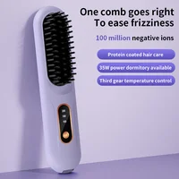 Peigne chauffant électrique pour cheveux raides, écran LCD, USB, sans fil, portable, outil de coiffage à ions négatifs, brosse à lisser aste 2