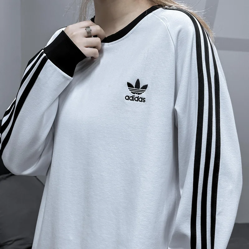 Adidas Hoodies Men and Women Oversize Regular Style Exercise Sweaters Embroidered Round Neck