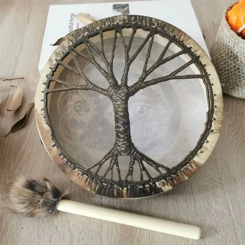 25cm Sound Healing Tool Faux Sheepskin Drumhead Percussion Musical Instrument Lunar Eclipse Shaman Drum Alchemical Moon Style