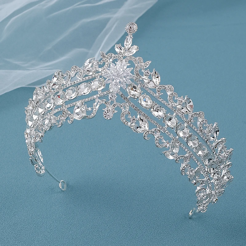 Bride Crown Baroque Silver Crystal Tiaras Luxury Rhinestone Wedding Headdress Jewelry Bridal Hair Accessories Birthday Headwear