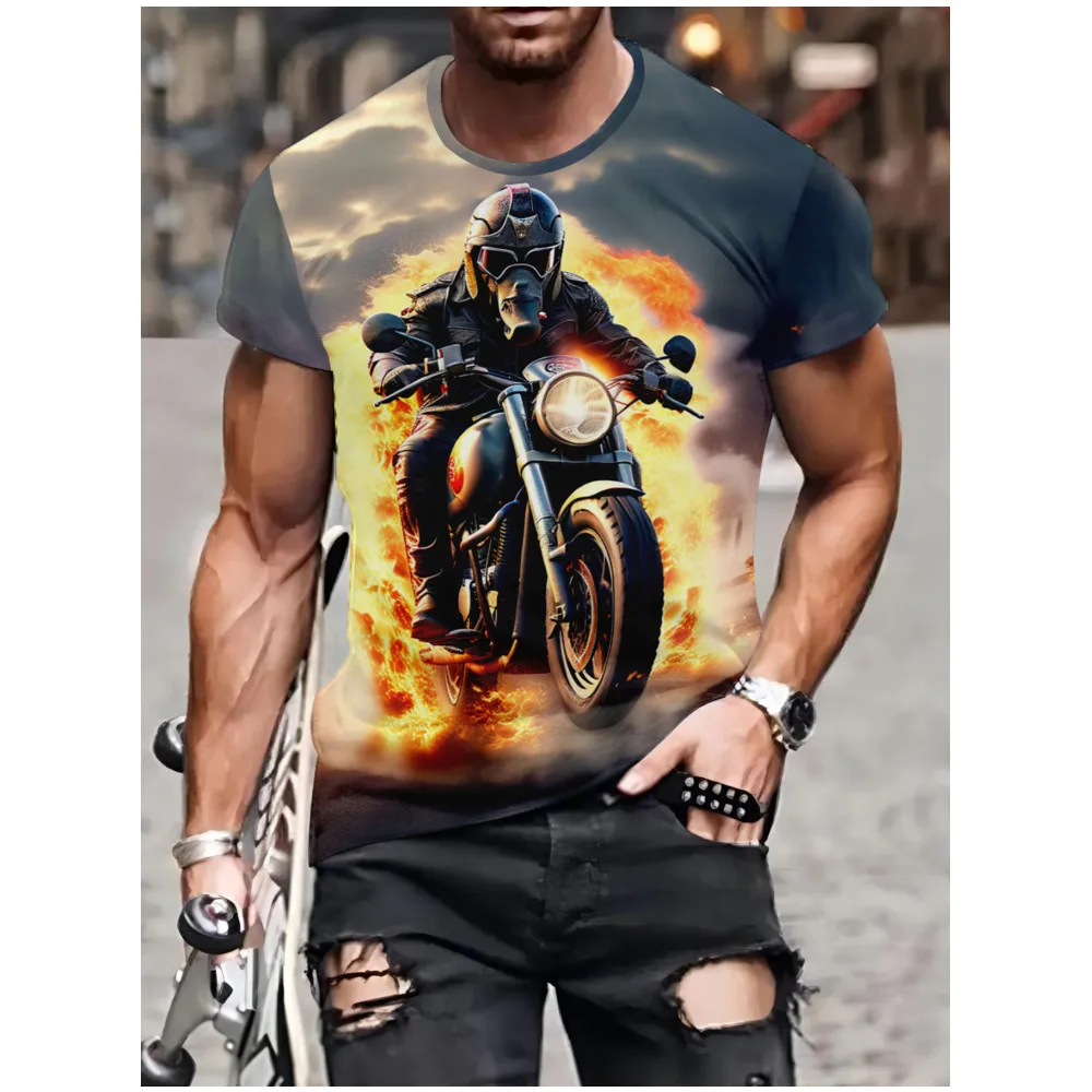 

Летняя Новинка 2024, Мужская футболка в стиле ретро, красивый мотоциклетный модный дышащий мужской топ с коротким рукавом и 3D-принтом