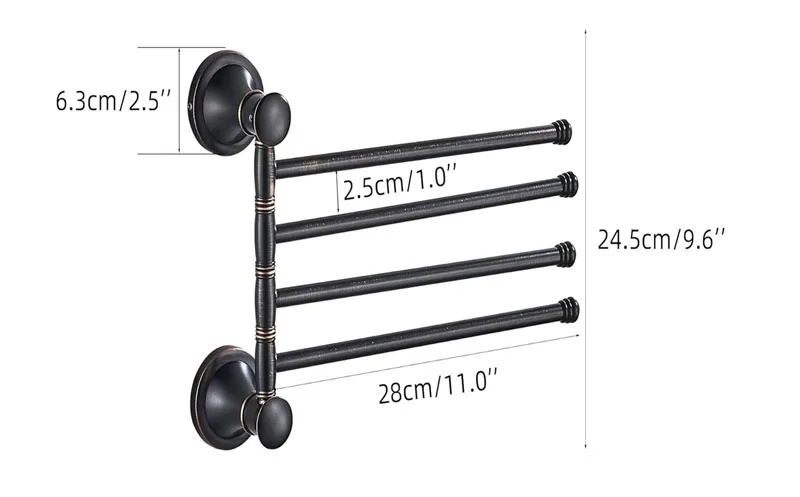 Black bathroom folding towel rack, movable 4 arms towel bar for bathroom rack, wall mounted hardware accessories