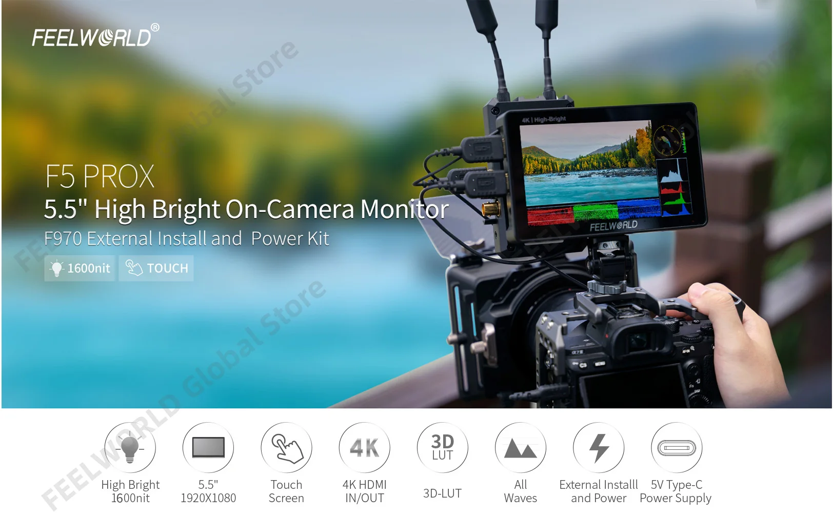 F5PROX Monitor Da Campo 5.5 Pollici 1600Nit - Monitor Esterno 4K Per Fotocamera Con Touchscreen - Foto 5