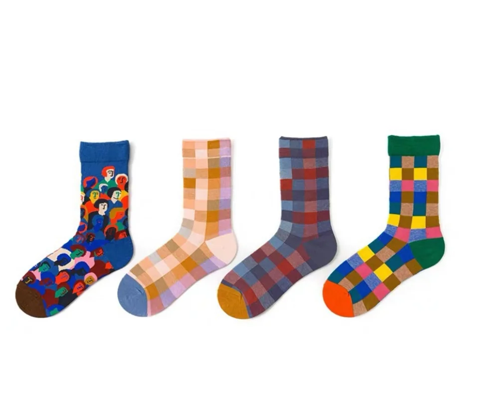 Yoga Literature Art Women's European American Jacquard Street Skateboard Retro Color Breathable Casual Mid-tube Cotton Socks