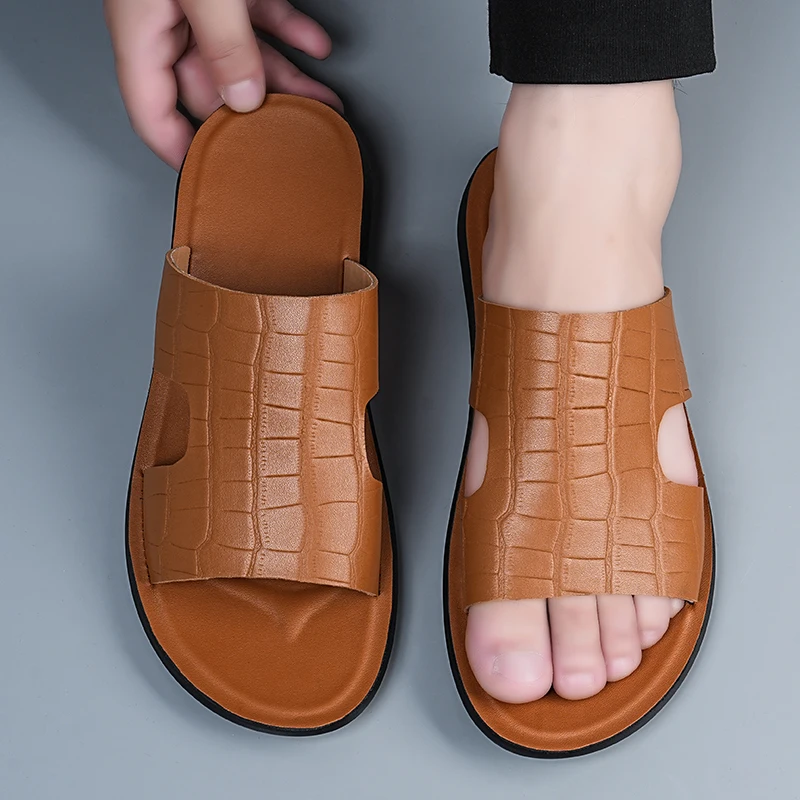 صنادل رجالية صيفية عصرية بنمط جلد التمساح، مقاومة...