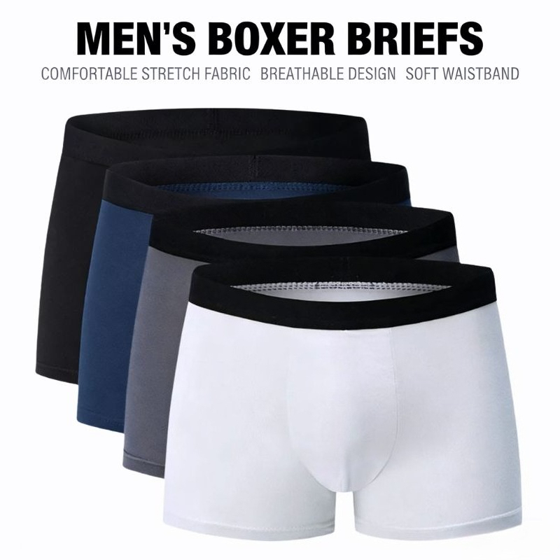 Mens Classic Solid Milk Silk Boxer Briefs Soft Breathable Daily Underwear Comfort Stretch Casual Trunks Everyday Wear Boy Shorts