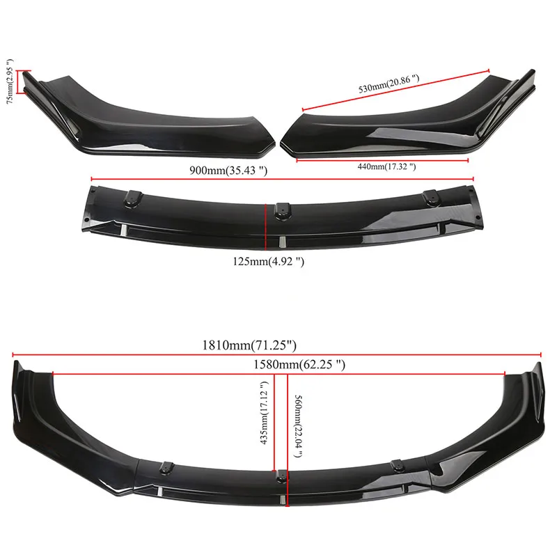 Kit 4 Lip Splitter Paraurti Anteriore Auto - Accessorio Aerodinamico Universale - Foto 8