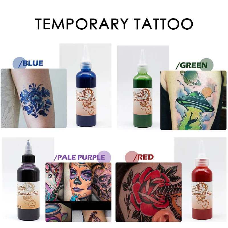 8 Colors Airbrush Paint for Temporary Tattoo 100ml Waterproof Body Art Semi-permanent Makeup Tint Beauty Tattoo Supplies