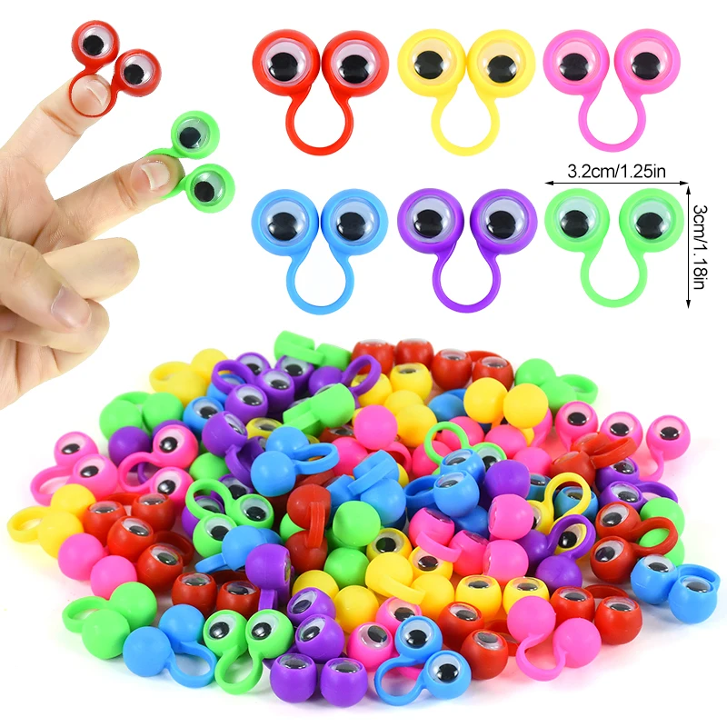 

10pcs Colorful Finger Puppets Plastic Rings With Wiggle Eyes Kids Toys Birthday Party Favors Funny Practical Games Gifts