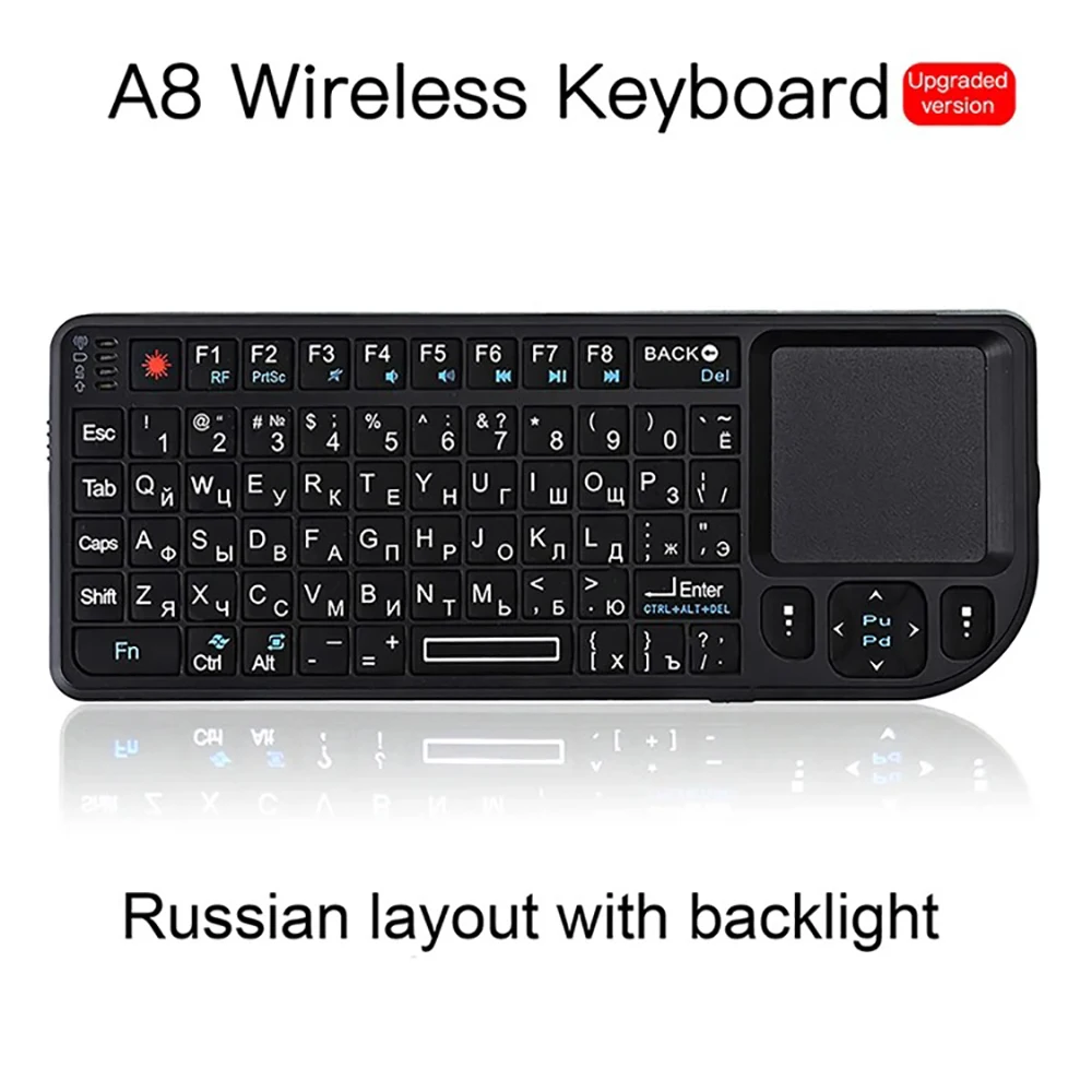 Mini Handheld 2.4g rf Teclado sem Fio com Touchpad Mouse para Computador Portátil Caixa de tv Inteligente Espanhol Russo Inglês a8 em - Imagem 6