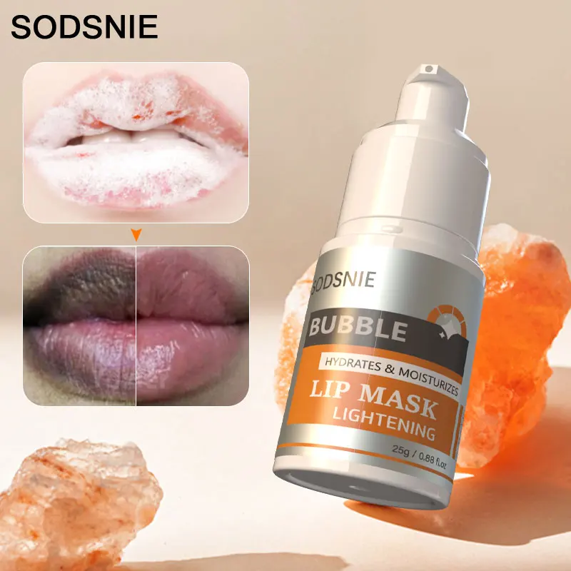 Bubble Brightening Lip Mask Powdery Tender Lips Remove Pigmentation Fade Lip Wrinkles Moisturize Repair Dead Skin Lip Care 25g remove wrinkles around eyes fade dark circles eye care coffee essence tender and firming care for eye skin eye cream