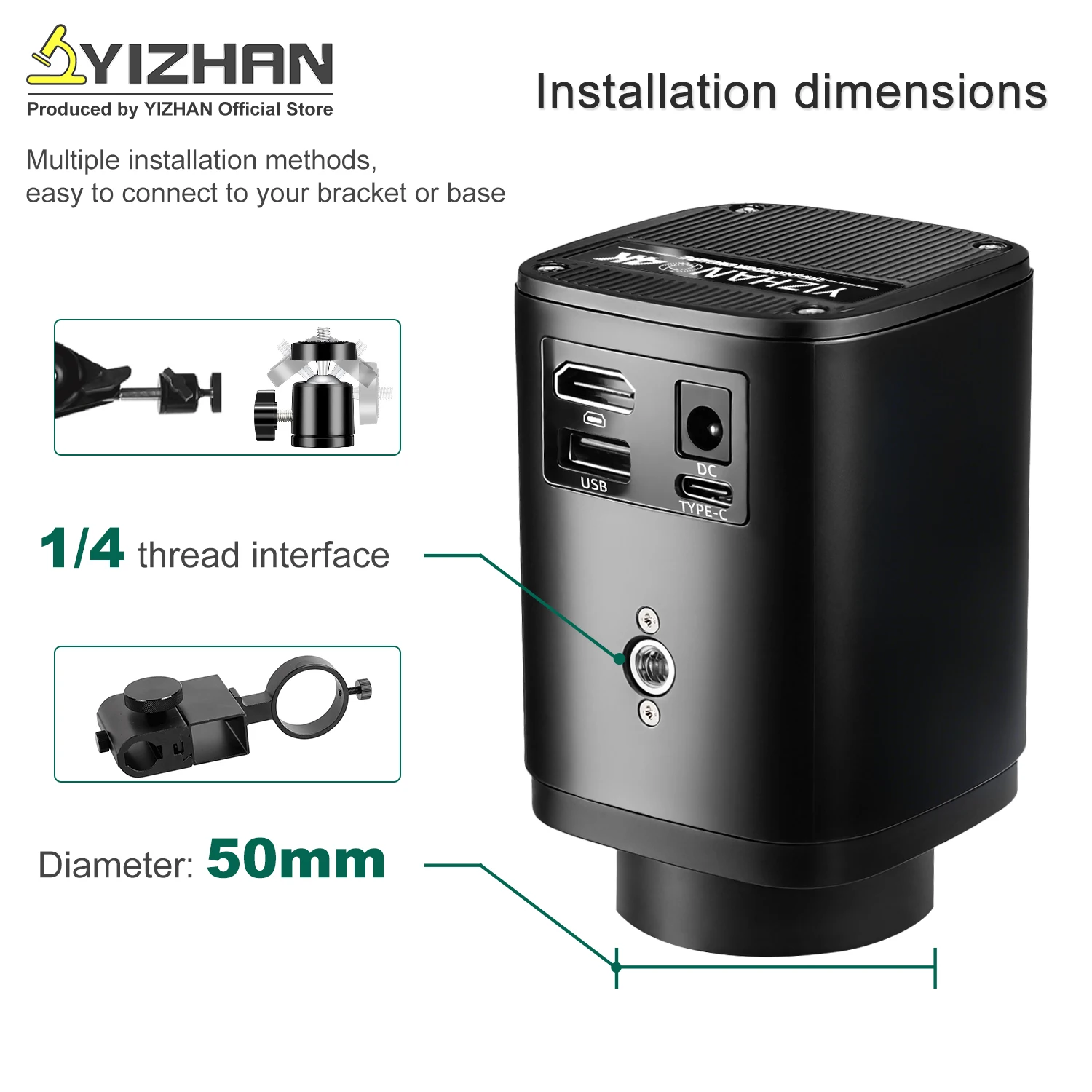 3IN1 무제한 시각 범위 전자 디지털 현미경 카메라 4K HDMI USB Imx415 160x 렌즈 + 조명 3840×2160 원격 제어