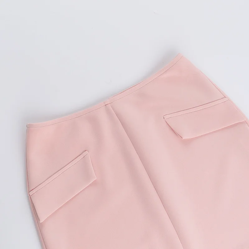 JULISSA MO Patchwork Round Neck 3 piece Sets Women Skirt Suit Pink Long Sleeve T-shirt Mini Skirt Autumn Slim Elegant Skirt Sets