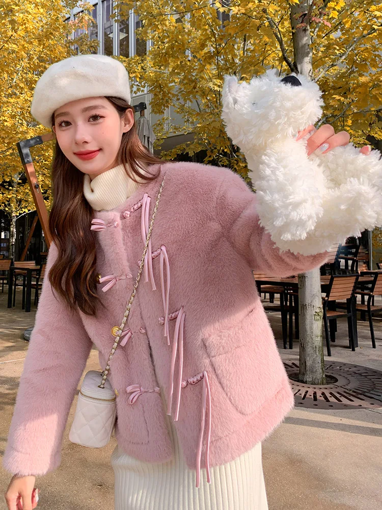 

2023 Winter Women's Clothing Fashion Collarless Faux Fur Coat Winter New 0911