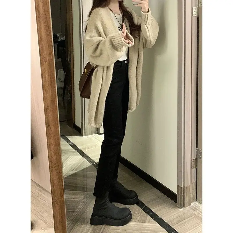일본식 빈티지 루즈핏 v넥 긴팔 가디건 여성용, 올 매치 솔리드 컬러 인기 상품, 2022 가을 신제품