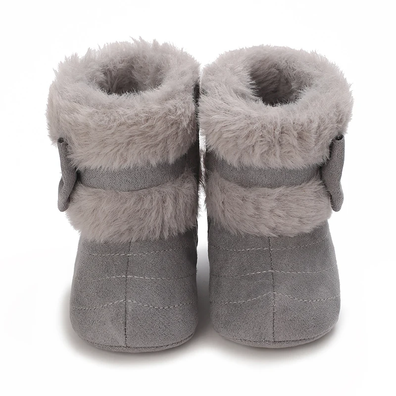 Cute Bowknot Comfortable Boots For Baby Girls Soft Warm Plus Fleece Boots For Indoor WalkingAutumn And Winte