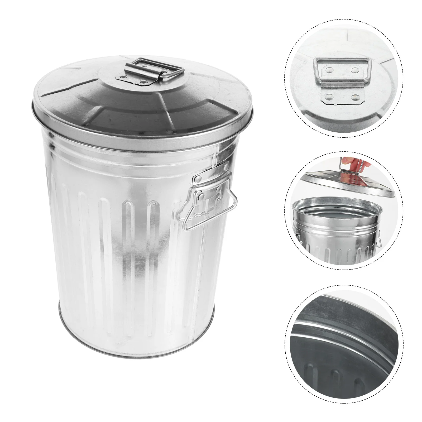

Metal Trash Can Office Outdoor Stainless Steel Wastebasket Iron Garbage Recycling Bin