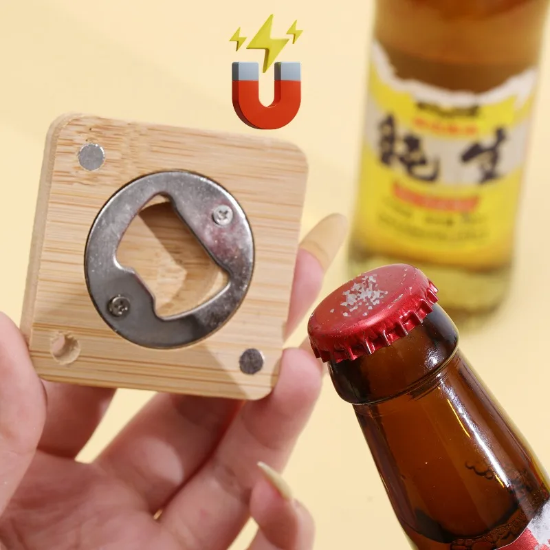 10/1Pcs 대나무 사각형 병따개 맥주 오프너 코스터 냉장고 자석 장식 홈 주방 바 액세서리 나무 도구