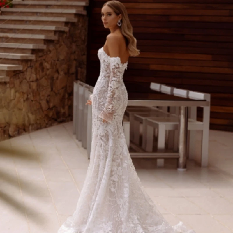 LoveDress Elegant Off-the-shoulder Wedding Gown Sparkling Beading Pearl Bridal Gown Classic Mermaid bridal gown Vestido de novia jeanne love strapless wedding dresses 2020 bridal gown appliqued with beading white ivory robe de mariage plus size wedding gown