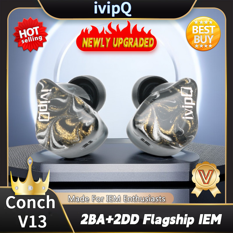  ivipQ Conch V13 2BA+2DD Hybrid Drivers In-ear IEMs HiFi Music Monitor Earphones Wired Headphone Earbuds For Audiophile Musicians 