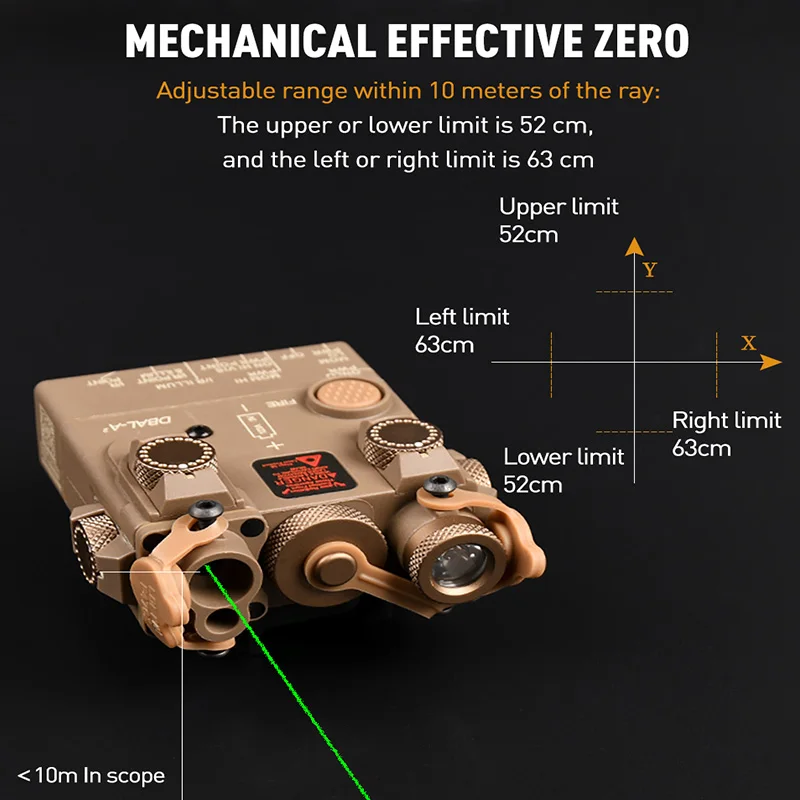 Tactical Dbal a2 Laser Indicator Green Laser + White Light Fit 20mm Picatinny Rail Peq Airsoft Hunting Weapon Red Dot Rays MAWL