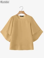 2025 ZANZEA Fashion Women Chiffon Blouse Solid Color Tops Tunic Autumn 3/4 Sleeve Ruffled Shirts Casual Office Lady Elegant Tops - Image 4