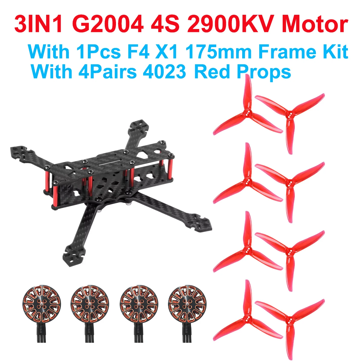 DIY F4 X1 175mm Carbonfaser-Rahmenset mit 4023 Propellern G2004 2900KV 4S Bürstenlose Motoren für DIY RC Drohnen-Fluggeräte