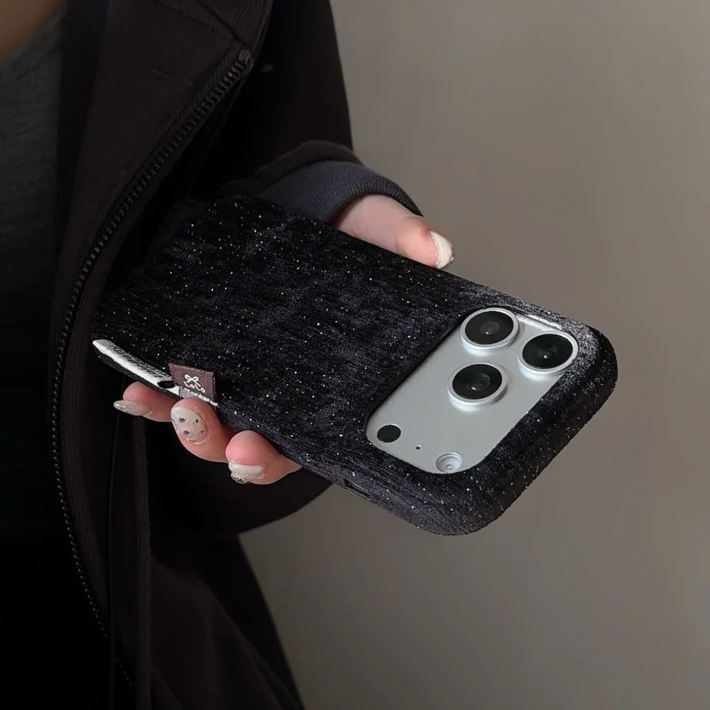 Glitter Velvet Shockproof Phone Case - Solid Color, Anti-Fall Protection, Autumn Winter Collection