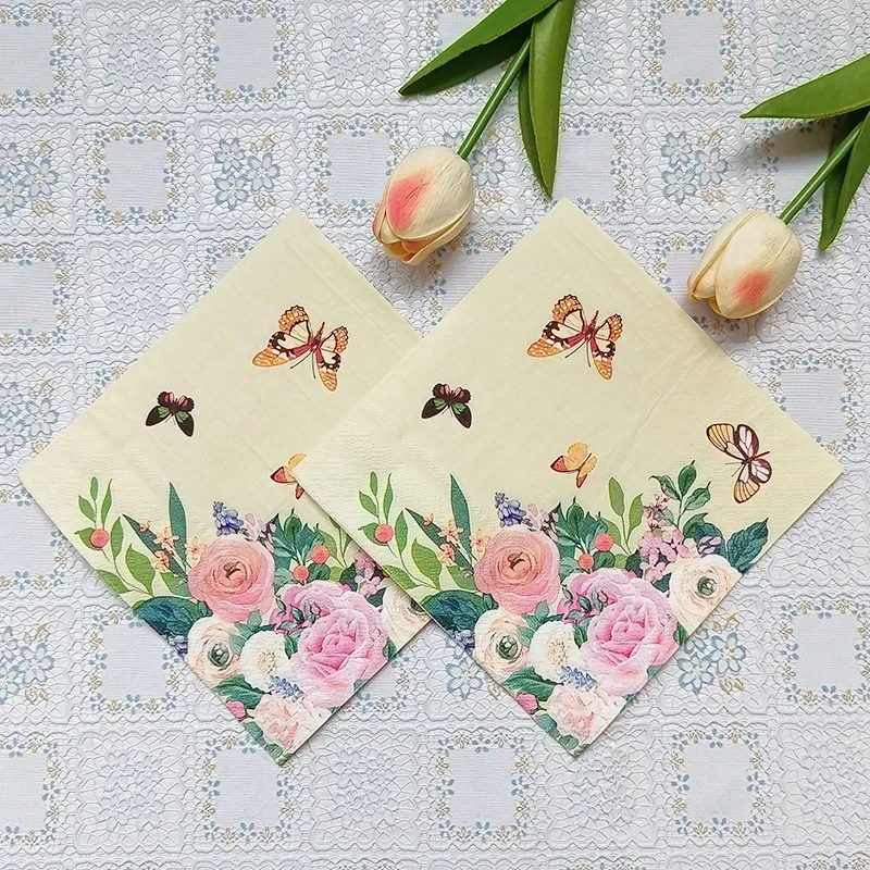 10/20pcs 2Ply 33cm New Party Ambience Decoration Paper Napkins Butterfly Floral Square Paper Placemats Butterfly Bone Bart