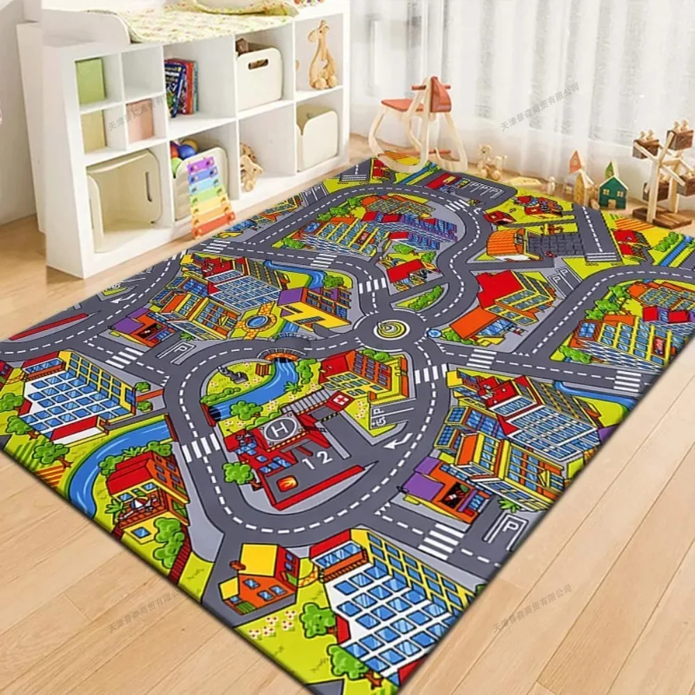 1 Piece 120x160cm Non-slip Dirt-resistant Baby Play Mat Crawling Mat Cartoon Runway Carpet Parking Lot Road Game Mat Baby Toys