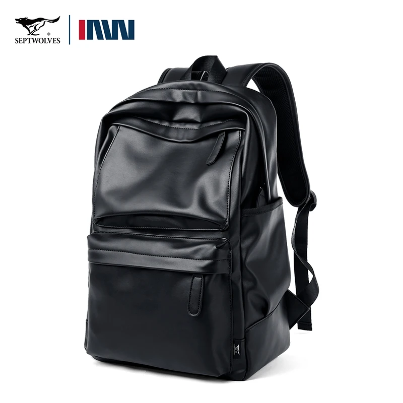 Septwolves High-quality Leather laptop Computer Backpack 15-Inch Large Capacity Waterproof Backpack For Men Business Travel Use 2
