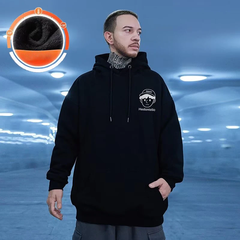 Hooded Sweater Men's Trendy Brand Large Size M-8XL Men's Autumn And Winter Style Plush And Thick Fat Hip-hop Pullover Jacket
