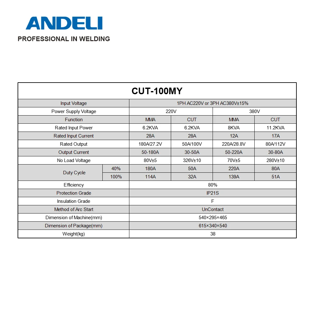 Andeli CUT-100 220V 380V 25-30MM Bult-in Compressor Plasma Cutter 100a Cutting Plasma