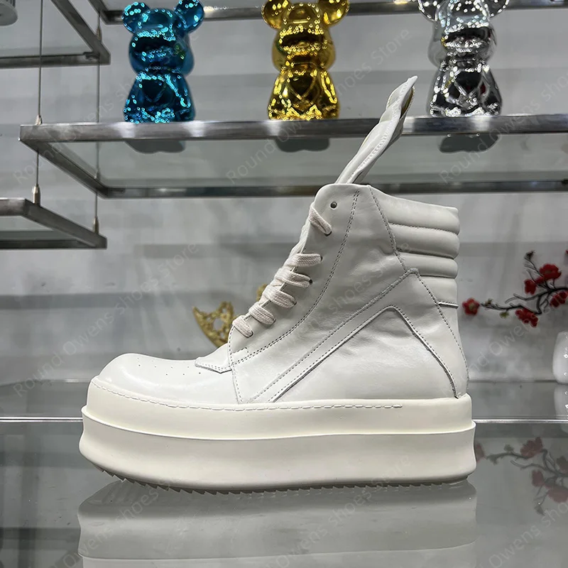 Men Casual Shoes High Top Leather Double Bumpers Thick Sole Lace