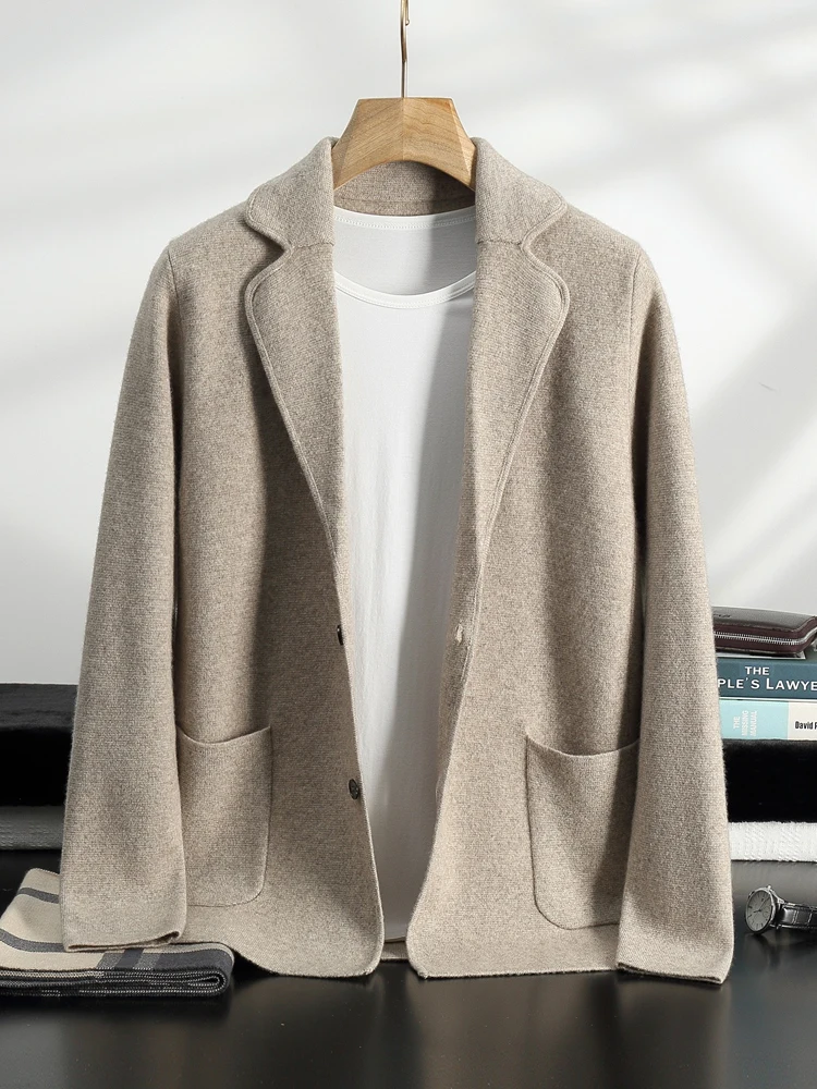 2024 Men's 100% Cashmere Sweater Suit Collar Smart Casual Cardigan Autumn Winter Thick Soft Cashmere Knitwear Sweater Coat 5